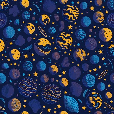 Premium Vector Seamless Patterns Of Planets And Stars Cosmic Design