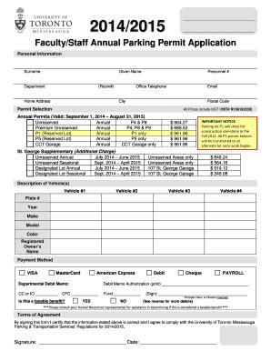 Fillable Online Utm Utoronto FacultyStaff Annual Parking BPermitb