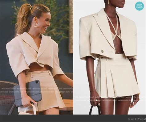 Wornontv Chrishelles Beige Cropped Blazer And Skirt On Selling Sunset