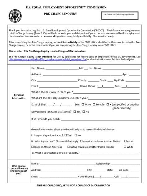 Form Eeoc Pre Charge Inquiry Fill Online Printable Fillable