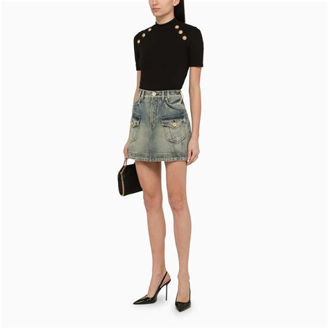 Balmain Washed Out Denim Miniskirt Thedoublef