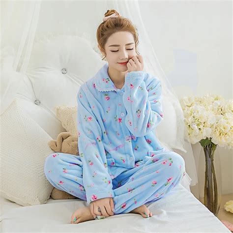 Warm Flannel Womens Sleepwear Lounge Pajamas Set Winter Flannel Big