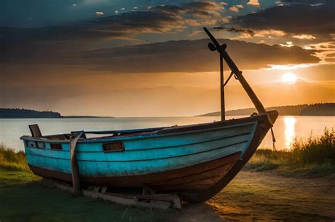 Premium AI Image | a boat on the beach at sunset