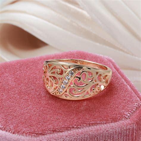 Cheap Kinel Hollow Flower Rose Gold Color Rings For Women Joom