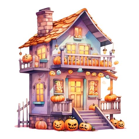 Ai Generative Watercolor Haunted House Halloween On Transparent