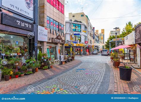 GWANGJU, KOREA, OCTOBER 22, 2019: Stores Situated on a Street in ...