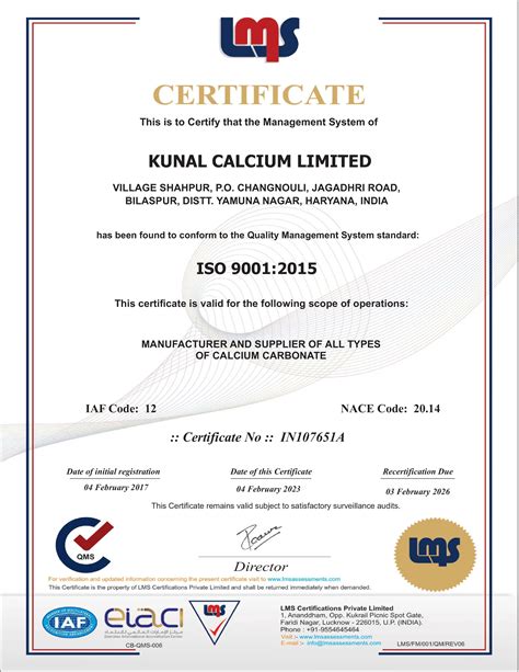 Awards Certifications Kunal Calcium Limited In Haryana