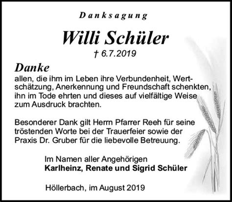 Traueranzeigen Von Willi Sch Ler Vrm Trauer De