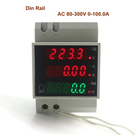 AC 80 300V 0 100 0A Din Rail LED Voltmeter Ammeter Red Blue Display