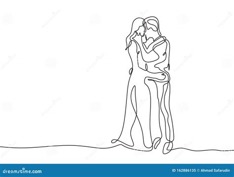 Continuous One Line Drawing Of Couple Kissing Vector Romantic People