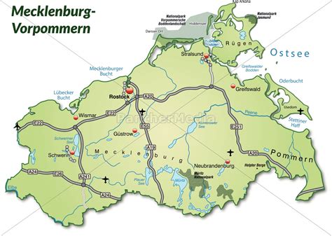 Map Of Mecklenburg Vorpommern With Traffic Network In Royalty Free