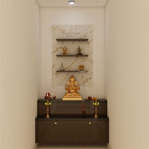 Compact Pooja Room Design With Beige Contemporary Decor Livspace