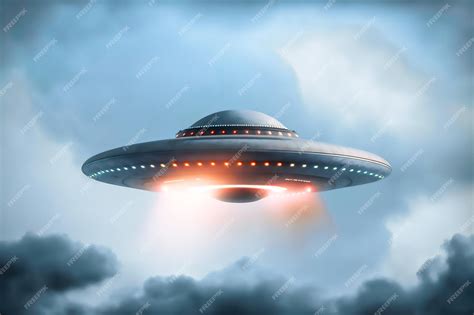 Premium Photo 3d Flying Saucer With Lights Flying In The Sky