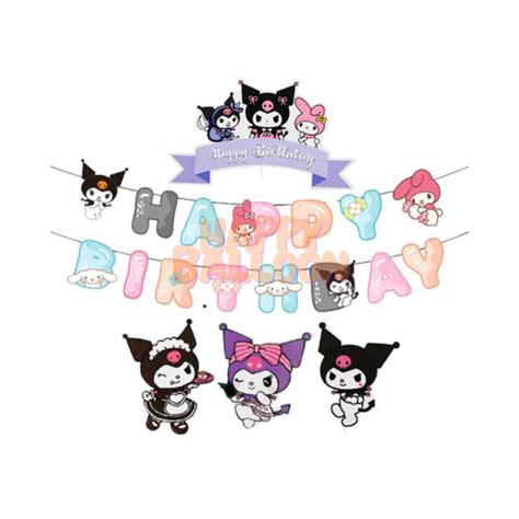 Jual Banner Dan Cake Topper Happy Birthday Tema Kuromi Topper Kuromi