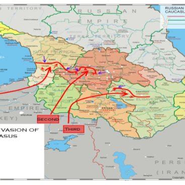 Map Of The Invasion Of The Ottoman Empire Army In The Caucasus War