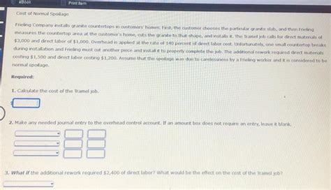 Solved Ebook Print Item Cost Of Normal Spoilage Frieling Chegg