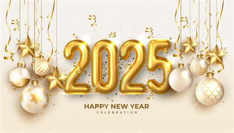 Premium Vector Happy New Year 3d 2025 Festive Realistic Decoration