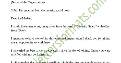 Security Guard Resignation Letter