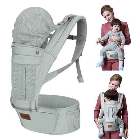 Ergonomic 6-in-1 Baby Carrier with Hip Seat and Detachable Hood - Grey ...