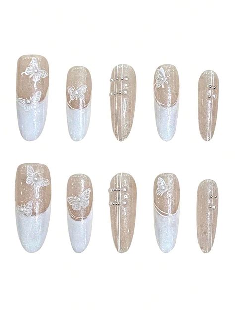 Pcs Nude Almond False Nails With French Tip Long Lasting Safe