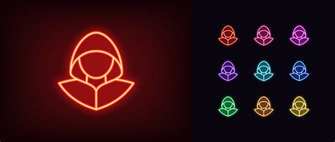 Outline Neon Hacker Icon Set Glowing Neon Hacker With Hood Cyber ...