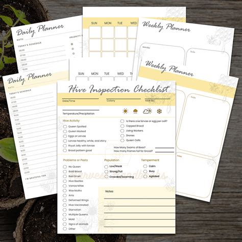 Beehive Inspection Sheets With Beekeeping Calendar And Planner Bundle Printable Beekeping