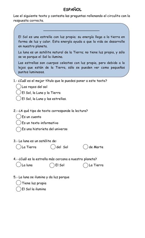 Espa Ollee El Siguiente Texto Y Contesta Las Preguntas Rellenando El