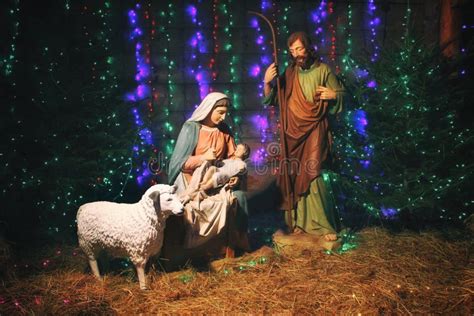 Christmas Manger Scene with Figures Including Jesus Stock Image - Image ...