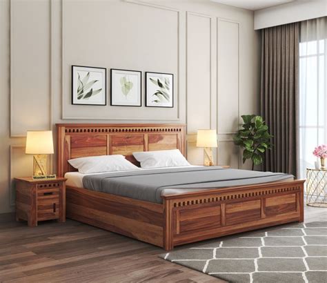 Buy Adolph Sheesham Wood Bed Without Storage King Size Honey Finish