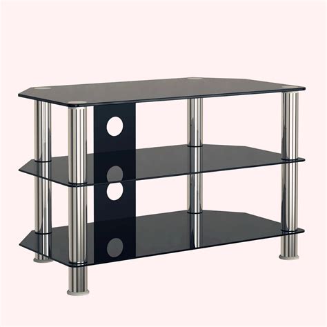 Tv Stand Modern Black 5mm Tempered Glass Stainless Steel 3 Shelf Living Room Furniture Hot Sale