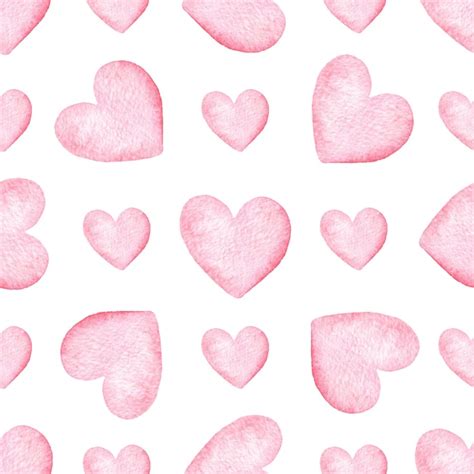 Premium Photo Watercolor Pink Hearts Seamless Pattern On White