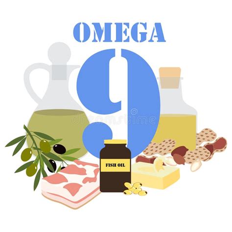 Omega 3 6 9 Healthy Nutrient Rich Food Vector Illustration Stock Vector