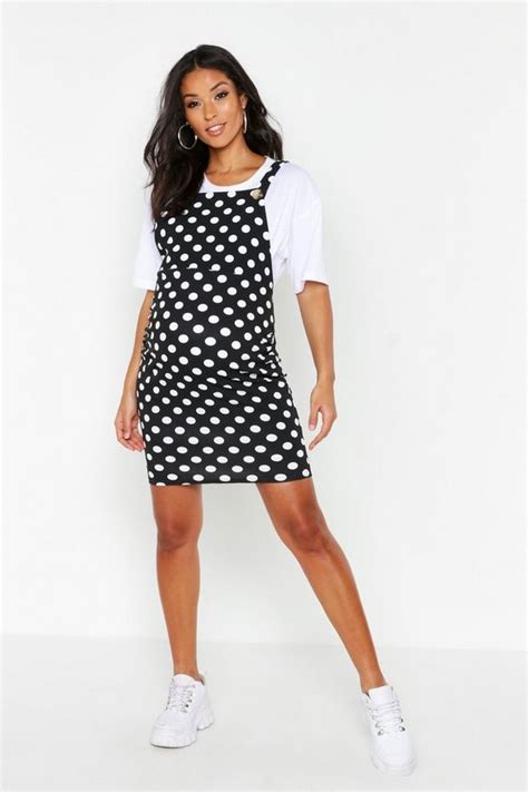 Maternity Polka Dot Pinafore Dress Boohoo