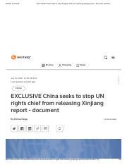 Farge China Seeks To Stop UN Rights Chief From Releasing Xinjiang