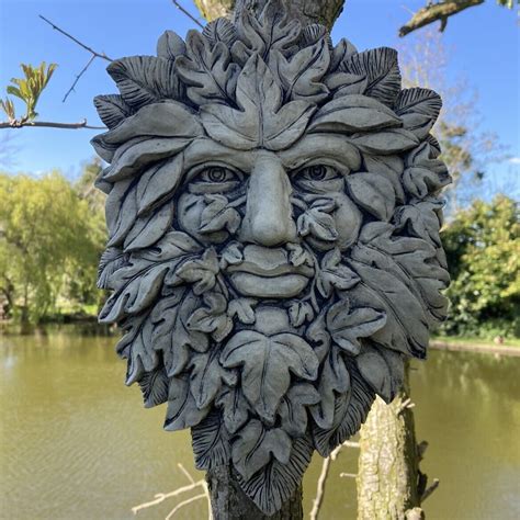 Stone Garden Leafy Tree Green Man Leaf Face Wall Plaque Pagan Wiccan Ferney Heyes Garden Products