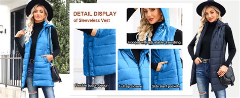 Veatzaer Women Long Vest Solid Color Sleeveless Hood Winter Puffer Vest