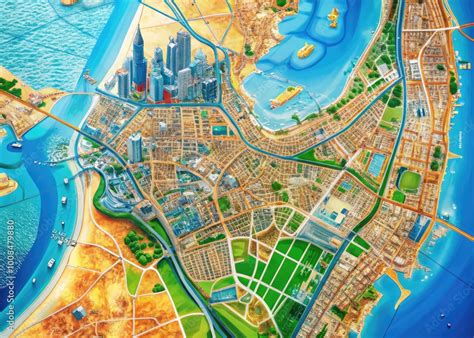 detailed map   emirate  dubai featuring landmarks districts