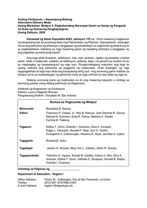 SOLUTION Ap10 Q1 Modyul3 Paghahandang Nararapat Gawin Sa Harap Ng