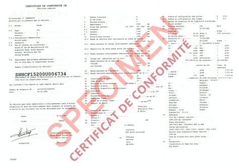 Certificat De Conformit Europ En Honda Coc Commandez Votre