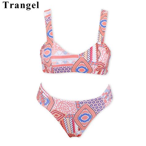 Trangel Brand Bikini Push Up Swimwear Geometry Print Swimsuit