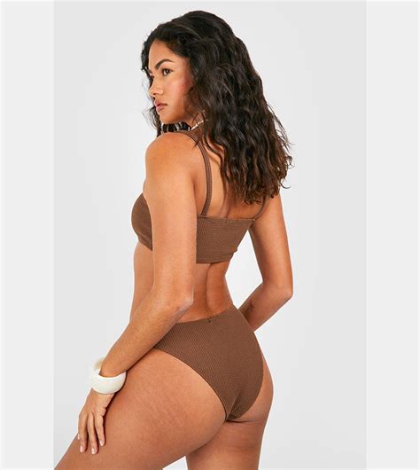 Buy Boohoo Crinkle Bandeau Strappy Bikini Set In Chocolate 6thstreet