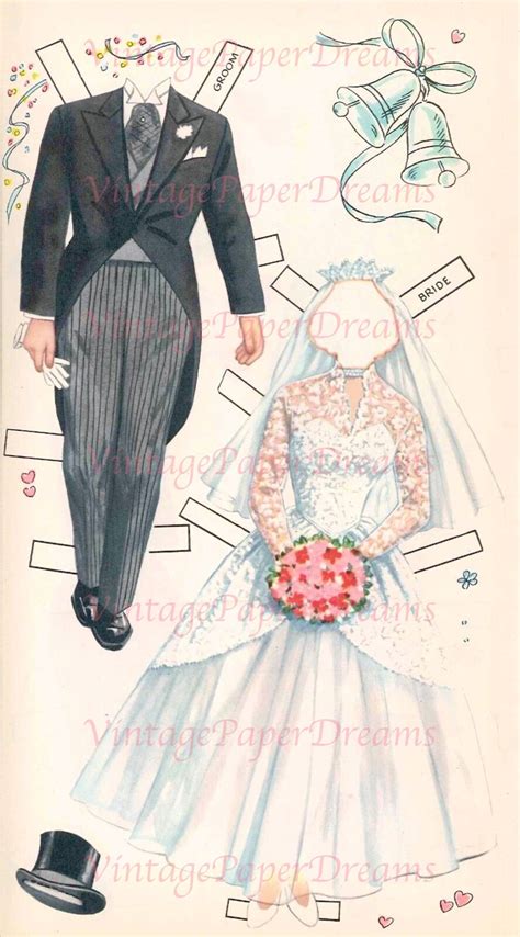 Vintage Paper Doll Printable Pdf Wedding Party Paper Doll 50s 1950s