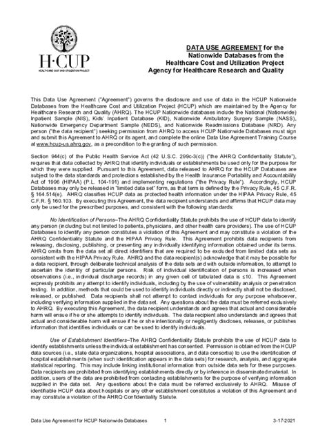 Fillable Online Hcup Us Ahrq Data Use Agreement For The Hcup Databases