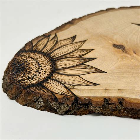 Sunflower Wood Burned Art Pyrography Art Sparkling Wood Etsy