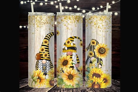 Gnome Sunflowers 20oz Tumbler Wrap Graphic By Kitten999 · Creative Fabrica