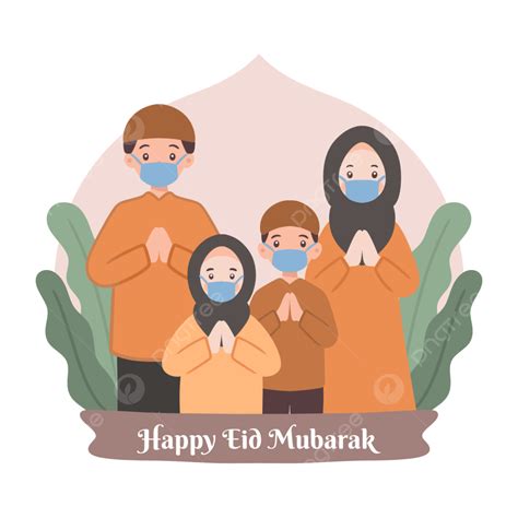 รูปภาพประกอบครอบครัวมุสลิม Eid Mubarak ที่มีความสุขสำหรับเดือนรอมฎอนหรือคำทักทาย Png Eid