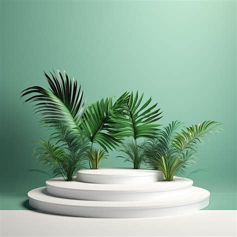 Premium Ai Image White Product Podium With Green Tropical Accents