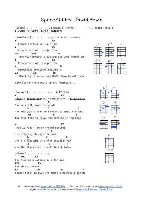 Space Oddity By David Bowie With Chords Strum Tutorial Ukulele