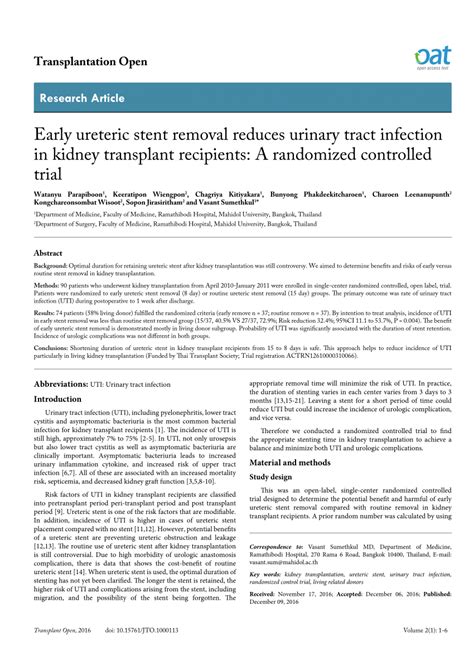 (PDF) Early ureteric stent removal reduces urinary tract infection in ...