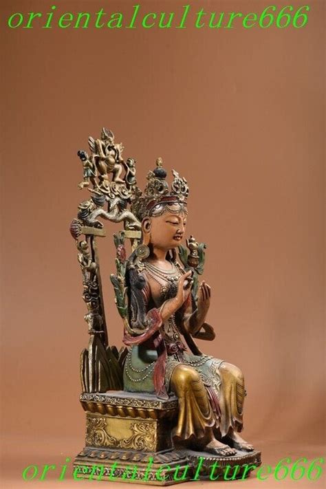 Tibet Buddhism Bronze Paint Tara Kwan Yin Guanyin Goddess Buddha